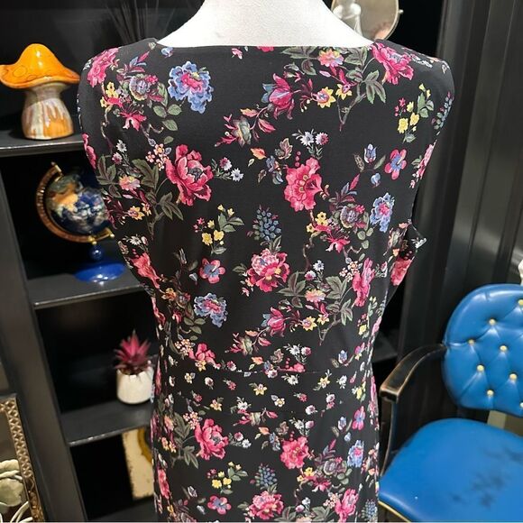 Roz & Ali Black Floral Midi Dress Size Medium - Picture 10 of 13